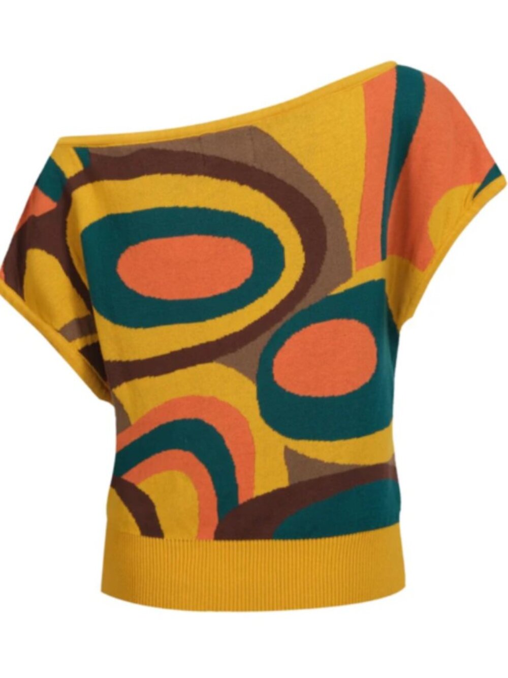 Oxknit Women's Retro 60's jacquard slant shoulder Knit T-shirt Cropped Length XL - Picture 3 of 6